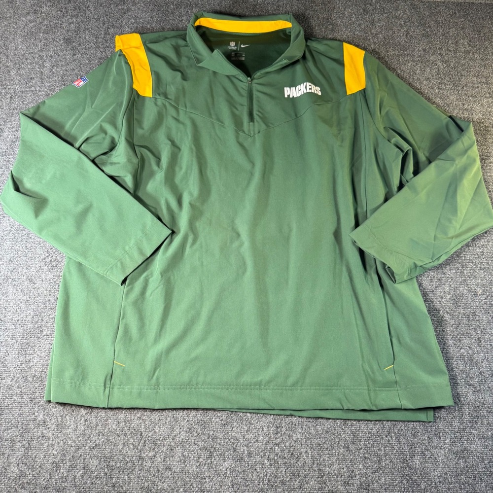 Nike NFL Green Bay Packers Quarter Zip Pullover Green Gold Mens 3XL NKOT-10GF